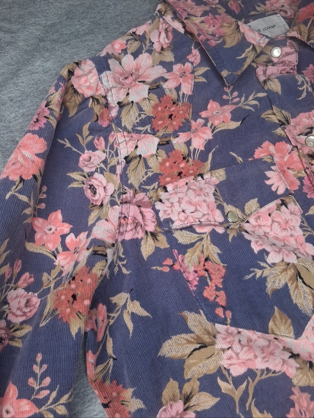 Dear John Pearl Snap Button Up Shirt Cottagecore Long Puff Sleeve Corduroy Sz M - Picture 9 of 13